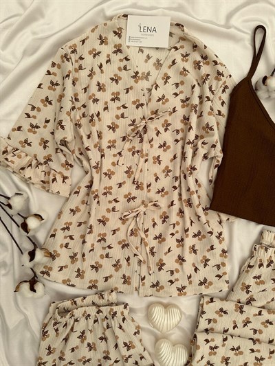 Çiçek Dalı Dörtlü Pijama Takımı
