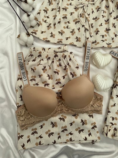 Çiçek Dalı İç Çamaşırlı 6lı Pijama Takımı
