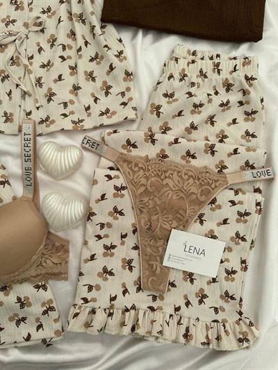 Çiçek Dalı İç Çamaşırlı 6lı Pijama Takımı