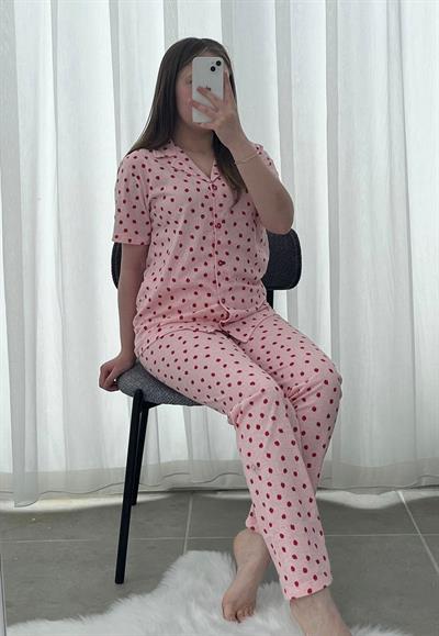 Çilek Buketi Kısa Kollu Pijama Takımı 