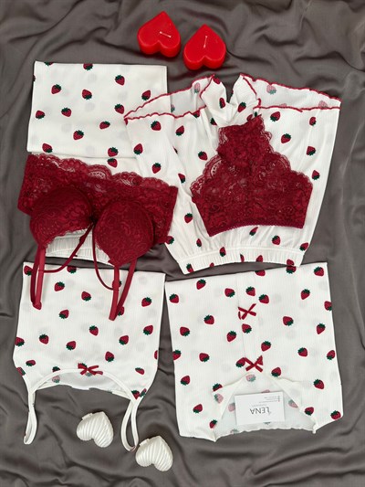 Çilek Desenli 6lı Oslo Pijama Takımı