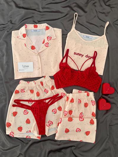 Çilek Devri 6lı Kısa Kollu Pijama Takımı