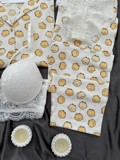 Civciv Desenli Düğmeli Dörtlü Pijama Seti 🐥