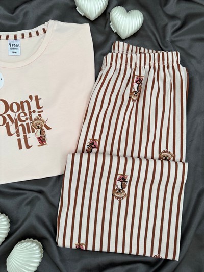 Çizgili Ayıcık Pamuk Kısa Kollu Pijama Takımı