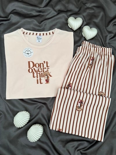Çizgili Ayıcık Pamuk Kısa Kollu Pijama Takımı