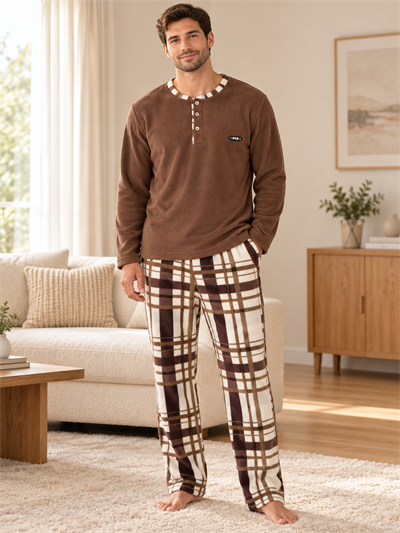 Coffe Polar Erkek Uzun kollu Pijama Takımı