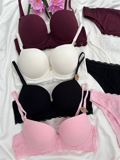 Cotton Dört Renk Sütyen & Çamaşır Seti