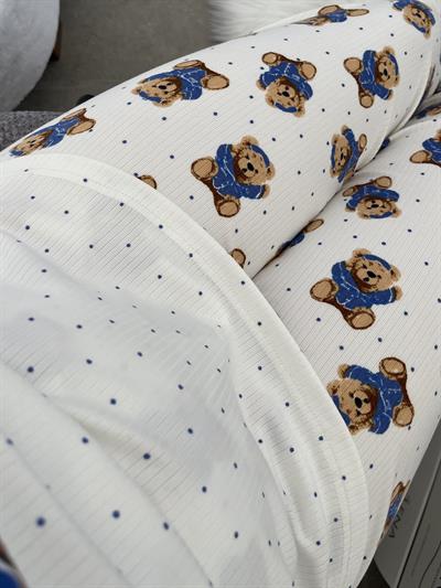 Ekru Ayıcık Desenli Bisiklet Yaka Pijama Takımı