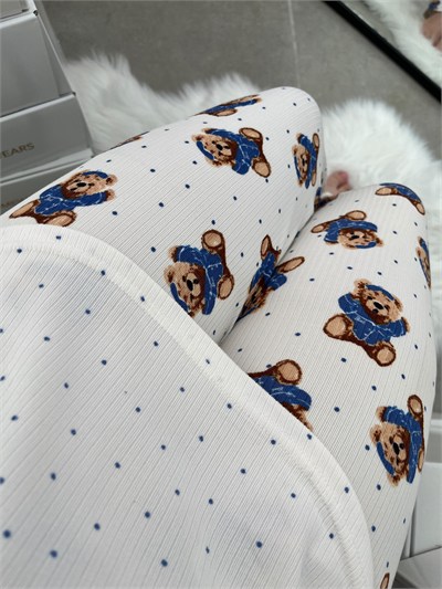 Ekru Ayıcık Desenli Dörtlü Pijama Seti