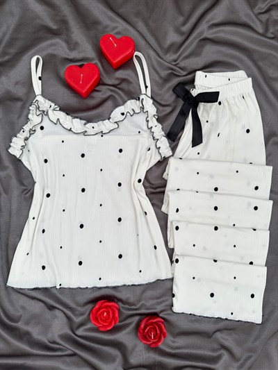 Ekru Benekler Askılı Pijama Takımı
