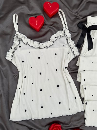 Ekru Benekler Askılı Pijama Takımı