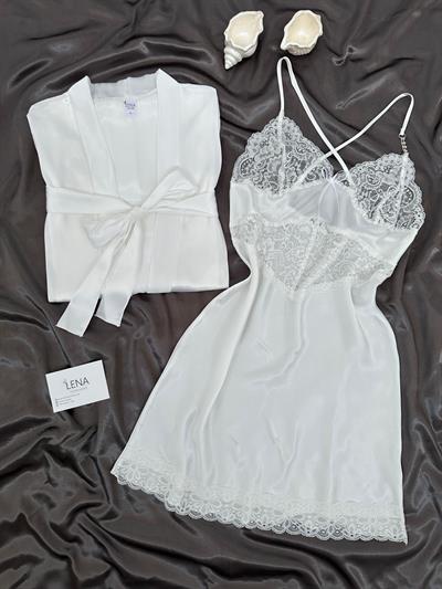 Ekru Bride Sabahlık & Saten Gecelik