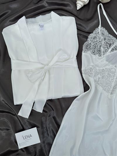 Ekru Bride Sabahlık & Saten Gecelik