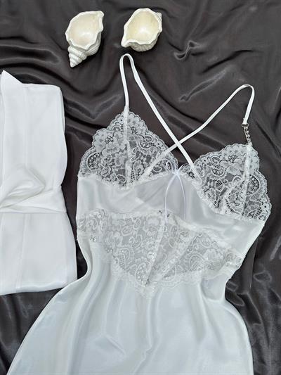 Ekru Bride Sabahlık & Saten Gecelik