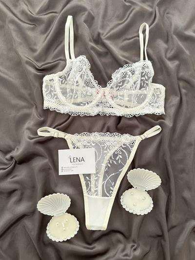 Ekru Çiçek Desenli Bralet Takımı