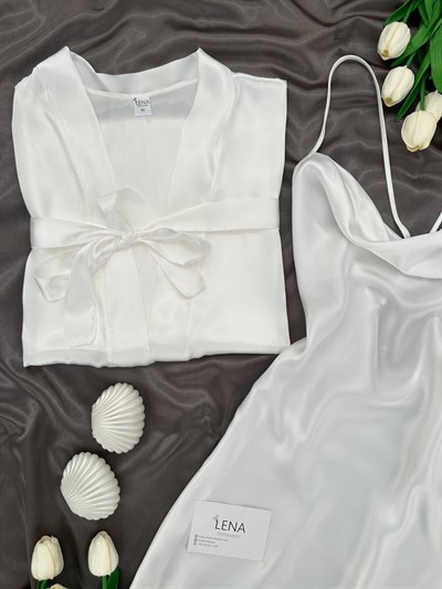 Ekru Jasmin Dörtlü Gecelik & Çamaşır Seti