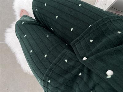 Ekru Kakıp Desenli Zümrüt Polar Pijama Takımı