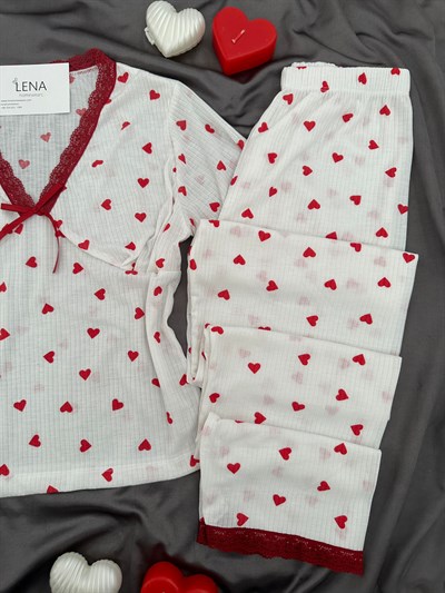 Ekru Kalp Kısa Kollu Raporlu Pijama Takımı