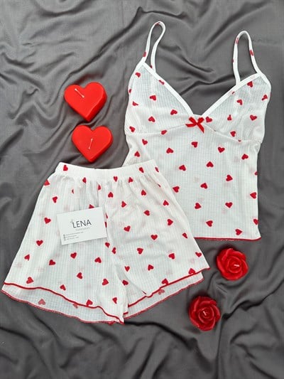 Ekru Kalp Raporlu Şortlu Pijama Takımı