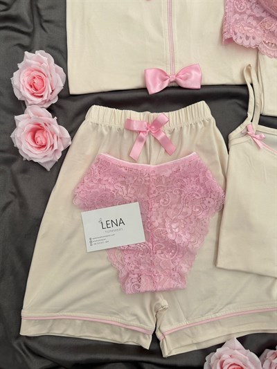 Ekru Şeker Fiyonk 6lı Milan Pijama Takımı