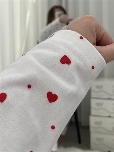 Ekru Süet Kalpli Dörtlü Pijama Seti