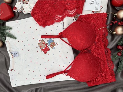 Ekru Uykucu Ayıcık Desenli 4lü Berlin Pijama Takımı