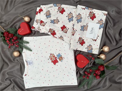 Ekru Uykucu Ayıcık Desenli Berlin Pijama Takımı