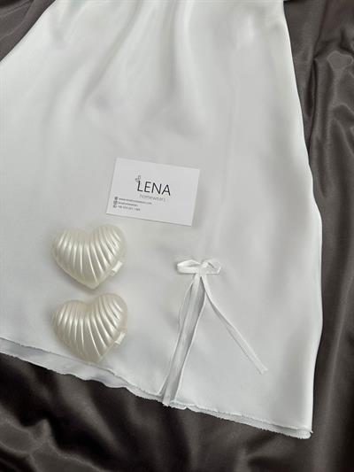 Ekru Yırtmaçlı Saten Gecelik 