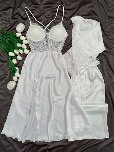 Enchante Lüks Dantelli Yırtmaçlı Uzun Gecelik & Sabahlık 