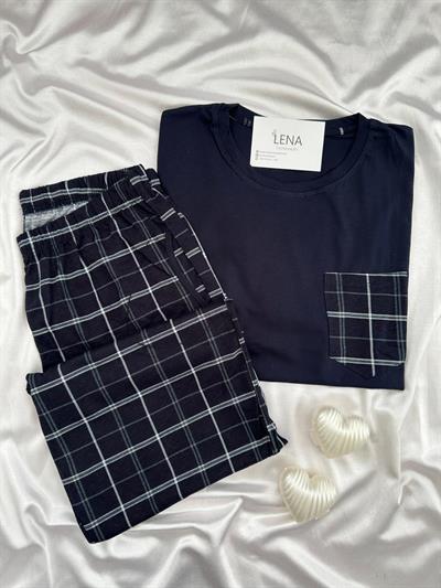 Erkek Lacivert Premium Ekose Pijama Takımı