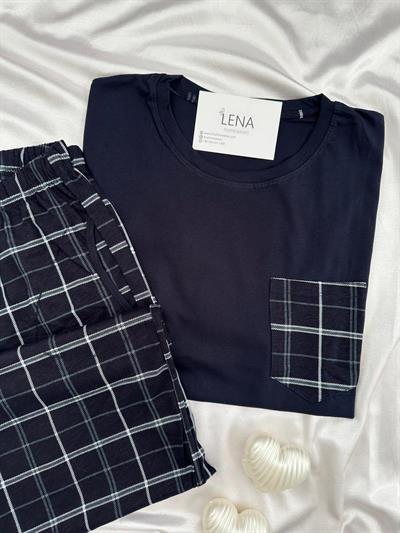 Erkek Lacivert Premium Ekose Pijama Takımı