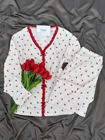 Fiyonk Desenli Ekru Berlin Pijama Takımı