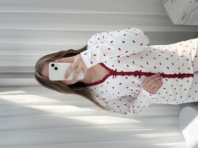 Fiyonk Desenli Ekru Berlin Pijama Takımı