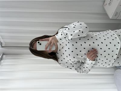 Fiyonk Desenli Ekru Waffle Premium Pijama Takımı