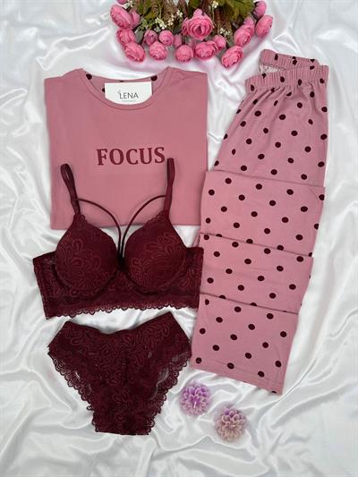 Focus Kısa Kollu Pamuklu Dörtlü Pijama Takımı