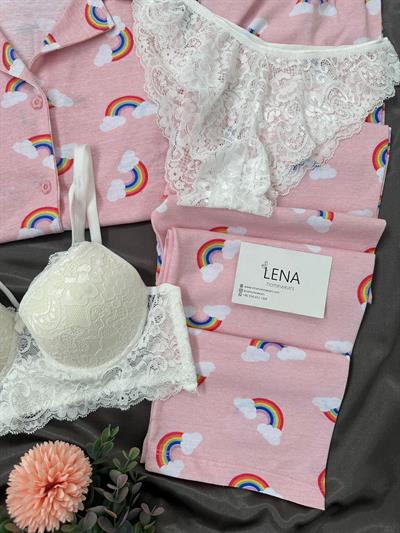 Gökkuşağı Dörtlü Kısa Kollu Pamuklu Pijama Takımı