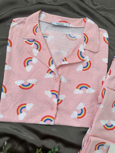 Gökkuşağı Kısa Kollu Pamuklu Pijama Takımı