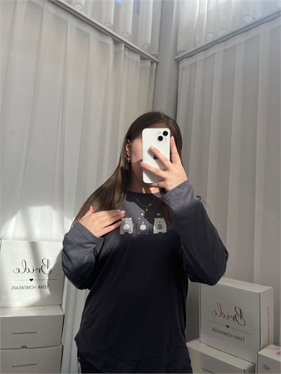 Gri Ayıcık Desenli 4lü Berlin Pijama Takımı