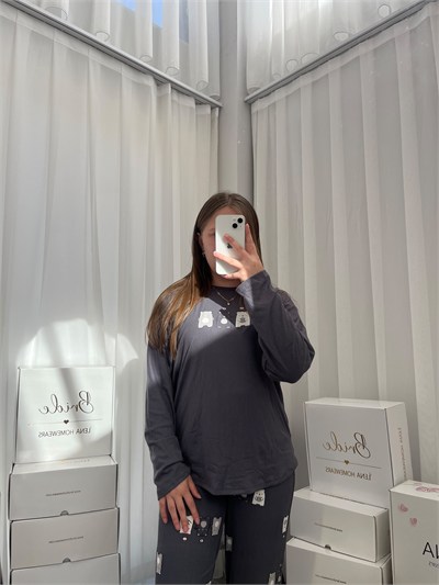 Gri Ayıcık Desenli Berlin Pijama Takımı