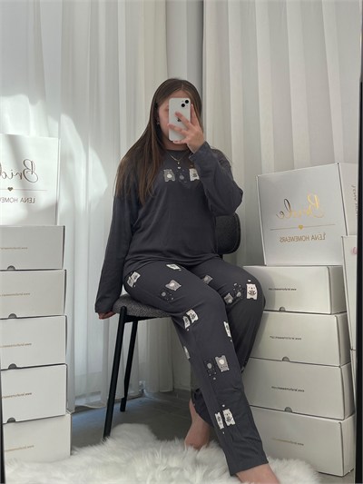 Gri Ayıcık Desenli Berlin Pijama Takımı