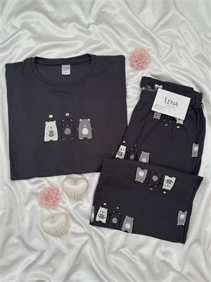 Gri Ayıcık Desenli Berlin Pijama Takımı