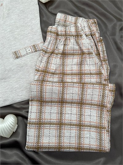 Gri Ekose Erkek Uzun kollu Pamuklu Pijama Takımı