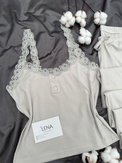 Gri Fransis Askılı Pijama Takımı