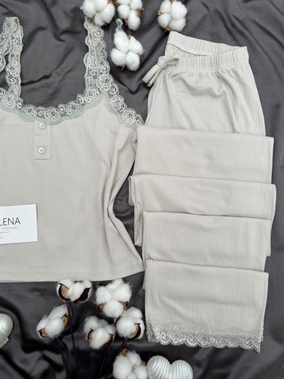 Gri Fransis Askılı Pijama Takımı