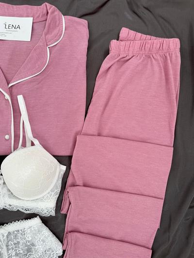 Gülkurusu Biyeli 4lü Kısa Kollu Pijama Takım