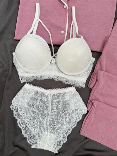 Gülkurusu Biyeli 4lü Kısa Kollu Pijama Takım