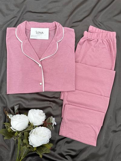 Gülkurusu Biyeli Kısa Kollu Pijama Takım