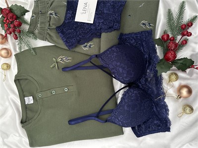 Haki Zeytin Desenli 4lü Patlı Waffle Pijama Takımı