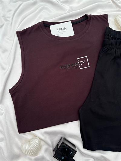 Humanity Bordo Kolsuz Erkek Şortlu Pijama Takımı 