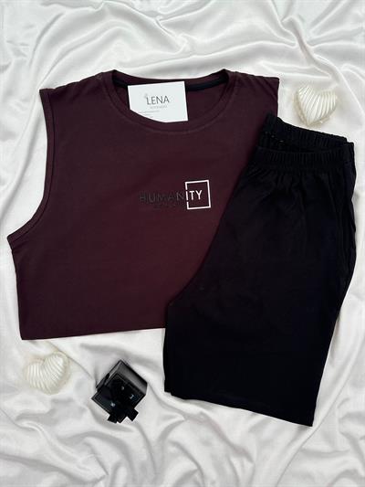 Humanity Bordo Kolsuz Erkek Şortlu Pijama Takımı 